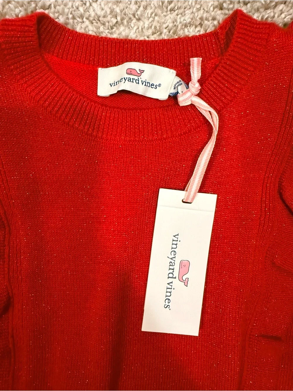 Vineyard Vines Bright Red Ruffle-Trim Knit Sweater - Kids